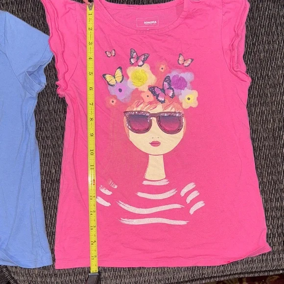 2 Shirts! Cat & Jack Blue shirt 6x size and Sonoma Pink Graphic Tee 7. - Picture 8 of 11